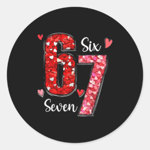 Pegatina Redonda San Valentín 67 Seis Siete Meme Rosa Corazones San