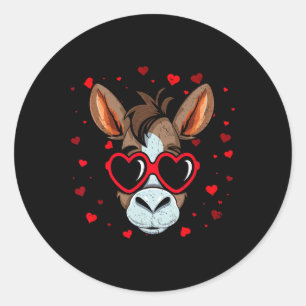 Pegatina Redonda San Valentín Burro Corazones Divertidos Amantes 