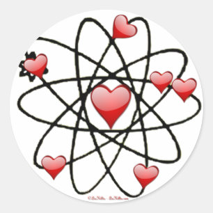 Pegatina Redonda San Valentín Corazones Rojos Atómicos