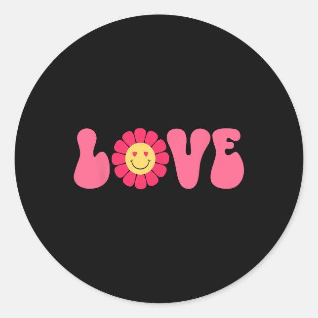 Pegatina Redonda San Valentín de flores retro (Anverso)