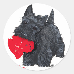 Pegatina Redonda San Valentín del Terrier Escocés