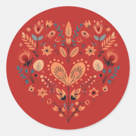 Pegatina Redonda San Valentín Nórdico Rojo