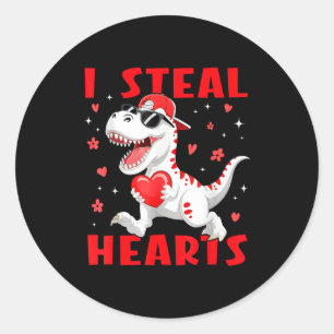 Pegatina Redonda San Valentín Roba Corazones T-rex Dinosaurio Niño