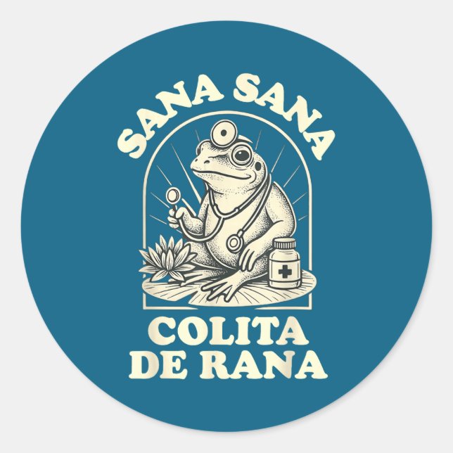 Pegatina Redonda Sana Sana Colita De Rana Cute Frog Design  (Anverso)