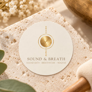 Pegatina Redonda Sanación Sonora con Oro Mínimo y Trabajo Respirato