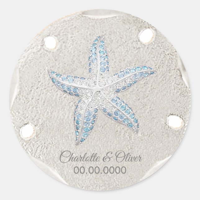 Pegatina Redonda Sand Dollar Starfish Gem (Anverso)