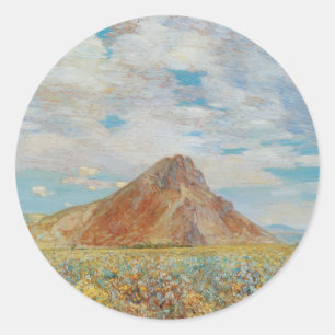 Pegatina Redonda Sand Springs Butte por Childe Hassam, arte de époc