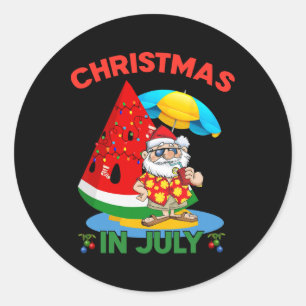 Pegatina Redonda Sandía Árbol de Navidad Navidad en Julio Verano