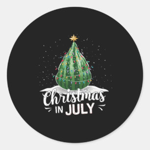 Pegatina Redonda Sandía Árbol de Navidad Navidad en Julio Verano