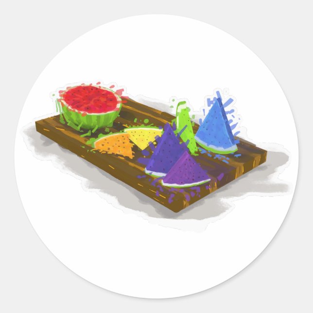 Pegatina Redonda sandía arcoiris (Anverso)