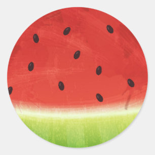 Pegatina Redonda Sandía gigante divertida rebanada de acuarela lind
