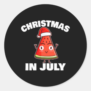 Pegatina Redonda Sandía Navidad En Julio Árbol De Navidad De Verano