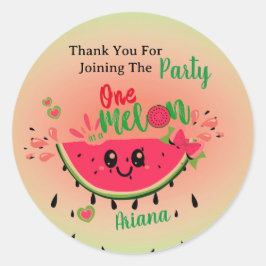 Pegatina Redonda sandía uno en primer cumpleaños de un Chica melón