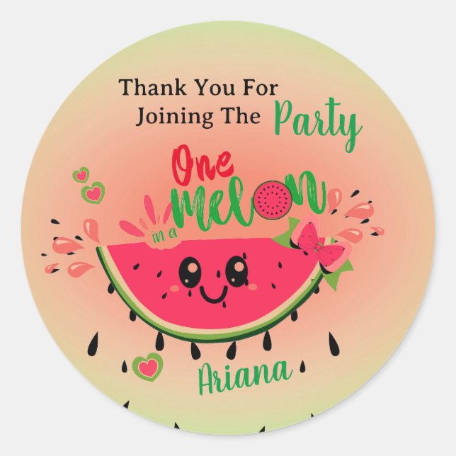 Pegatina Redonda sandía uno en primer cumpleaños de un Chica melón (Anverso)