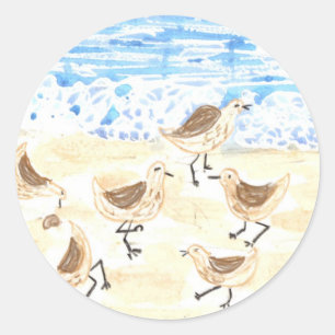 Pegatina Redonda Sandpipers en Old Orchard Beach, Maine