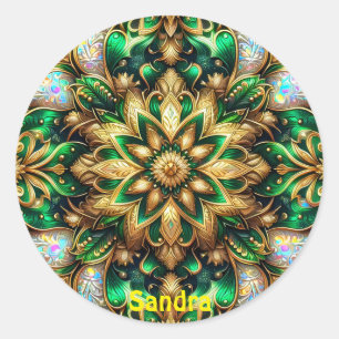 Pegatina Redonda SANDRA ~ Navidades SHINY Green y Gold ~