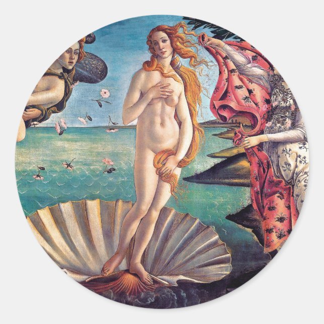 Pegatina Redonda Sandro Botticelli - Nacimiento de Venus - Bella Ar (Anverso)