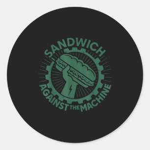 Pegatina Redonda Sándwich Contra La Máquina Para Hombres Mujeres
