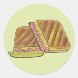 Pegatina Redonda Sándwich cubano apretado Ham Cheese Salami Pickle
