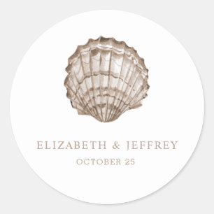 Pegatina Redonda Sandy Seashells Marine Ocean Beach Wedding