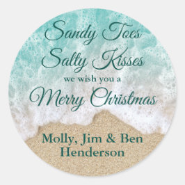 Pegatina Redonda Sandy Turquesa Toes Salty Kiss Feliz Navidad