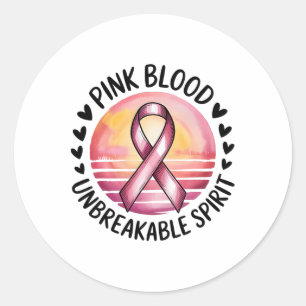 Pegatina Redonda Sangre rosa Espíritu inquebrantable Cinta rosada P