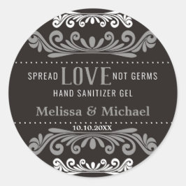 Pegatina Redonda Sanitizer, Boda de amor, favorece el gris