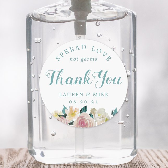 Pegatina Redonda Sanitizer de mano de matrimonio floral rustica ros (Subido por el creador)