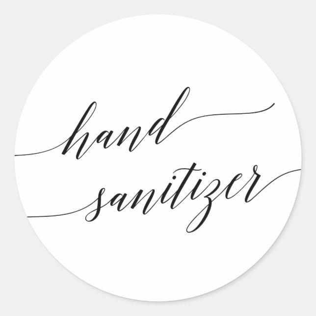 Pegatina Redonda Sanitizer elegante de mano de caligrafía negra (Anverso)