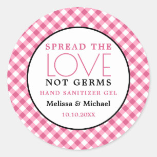 Pegatina Redonda Sanitizer mano Spread Love Pink Gingham Boda