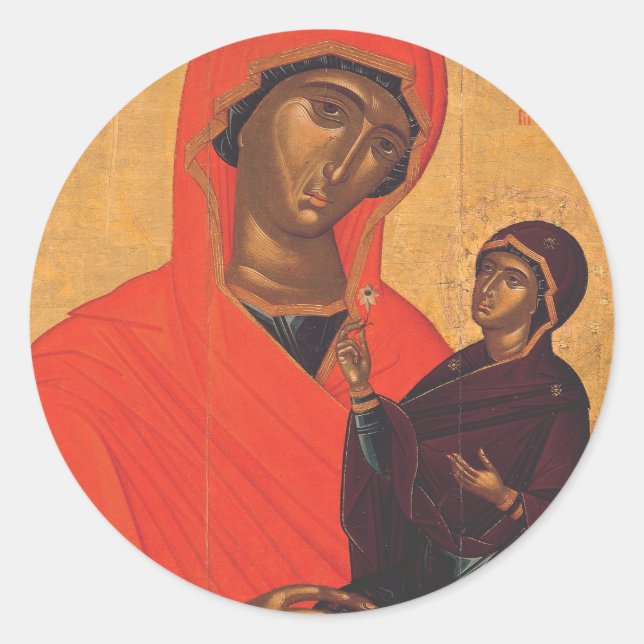 Pegatina Redonda Santa Ana con la Virgen María (Anverso)