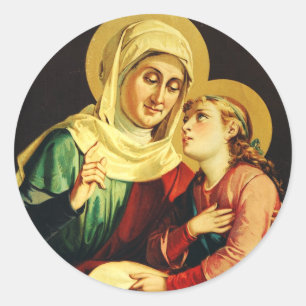 Pegatina Redonda Santa Ana y la Virgen María