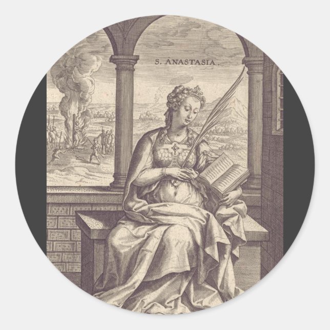 Pegatina Redonda Santa Anastasia, santa cristiana y mártir (Anverso)