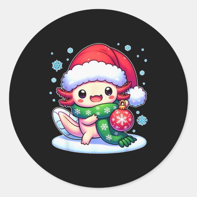 Pegatina Redonda Santa Axolotl Funny Cute Xmas Funny Christmas  (Anverso)