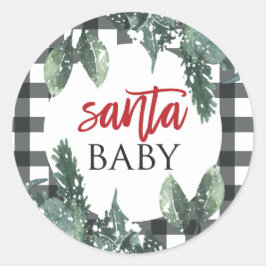 Pegatina Redonda Santa Baby Baby Shower de Navidad