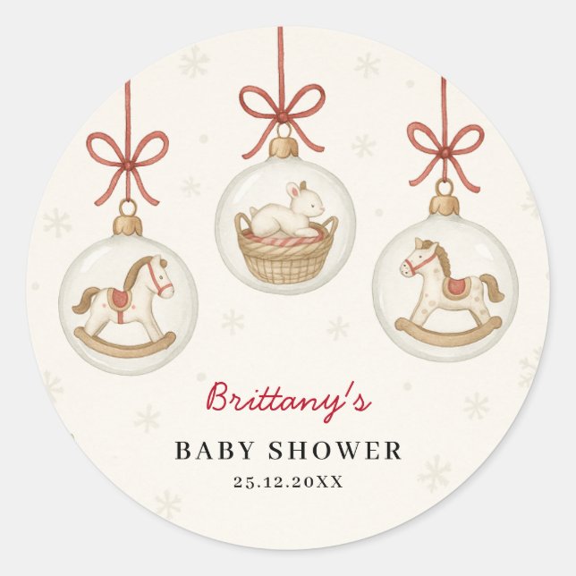 Pegatina Redonda Santa Baby Christmas Baby Shower  (Anverso)