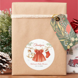 Pegatina Redonda Santa Baby Christmas Clothesline Girl Baby Shower 