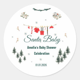 Pegatina Redonda Santa Baby Christmas Theme Baby Shower 