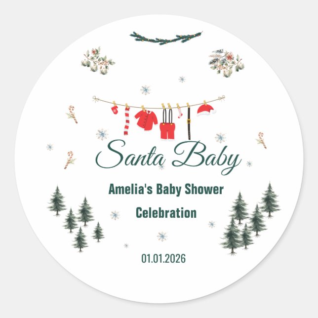 Pegatina Redonda Santa Baby Christmas Theme Baby Shower  (Anverso)