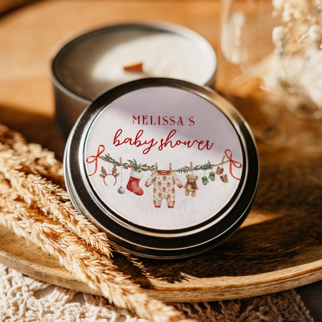 Pegatina Redonda Santa Baby Clothesline Baby Shower Stickers (Subido por el creador)