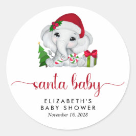 Pegatina Redonda Santa Baby Elephant Navidades Baby Girl Shower