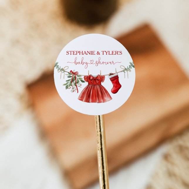 Pegatina Redonda Santa Baby Girl Invierno Baby Shower de Navidad (Subido por el creador)