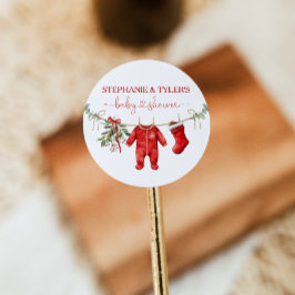 Pegatina Redonda Santa Baby Invierno Baby Shower de Navidad