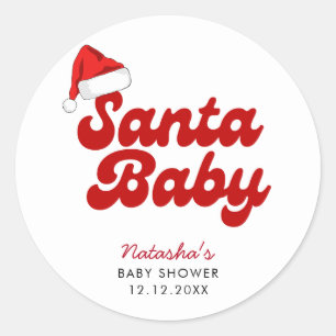 Pegatina Redonda Santa Baby Merry Little Navidad Baby Shower