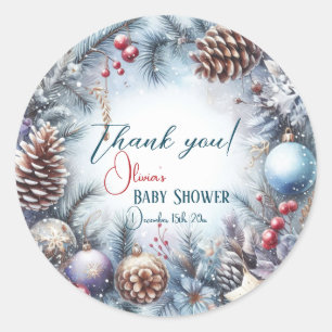 Pegatina Redonda Santa Baby Navidad Invierno Baby Shower