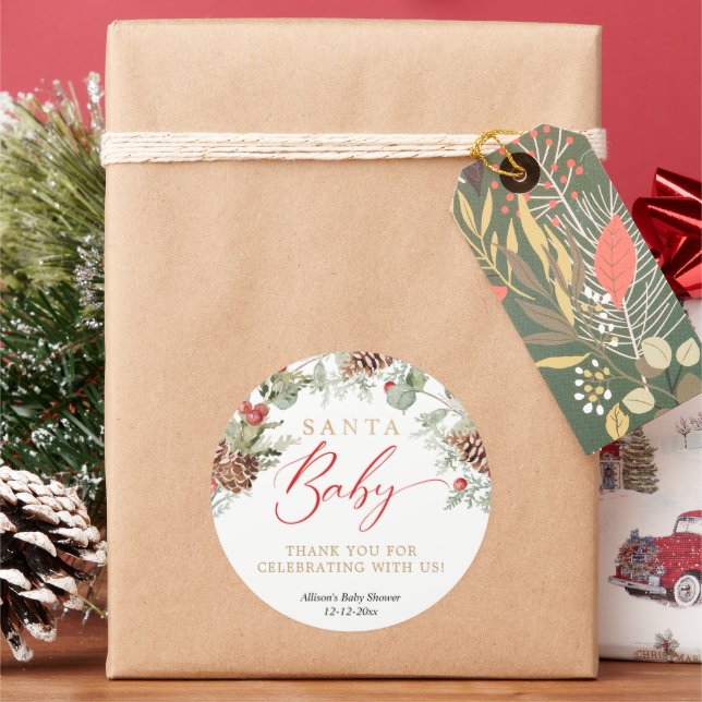 Pegatina Redonda Santa Baby Rustic Winter Greeneration baby ducha (Vacaciones)