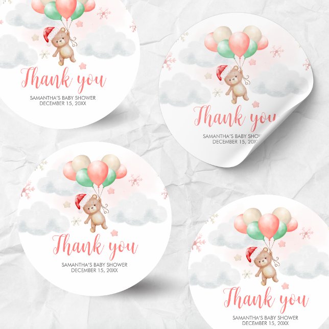 Pegatina Redonda Santa Baby Shower (Santa Baby Bear Baby Shower Sticker)