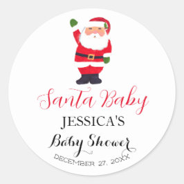 Pegatina Redonda Santa Baby Shower Red Cute simple Gracias