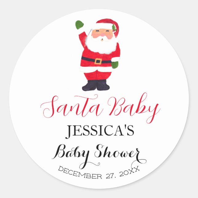 Pegatina Redonda Santa Baby Shower Red Cute simple Gracias (Anverso)