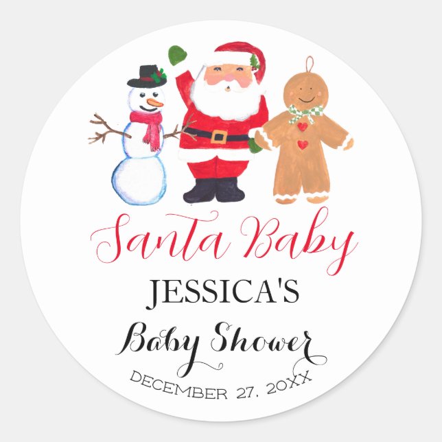 Pegatina Redonda Santa Baby Shower Red Cute simple Gracias (Anverso)